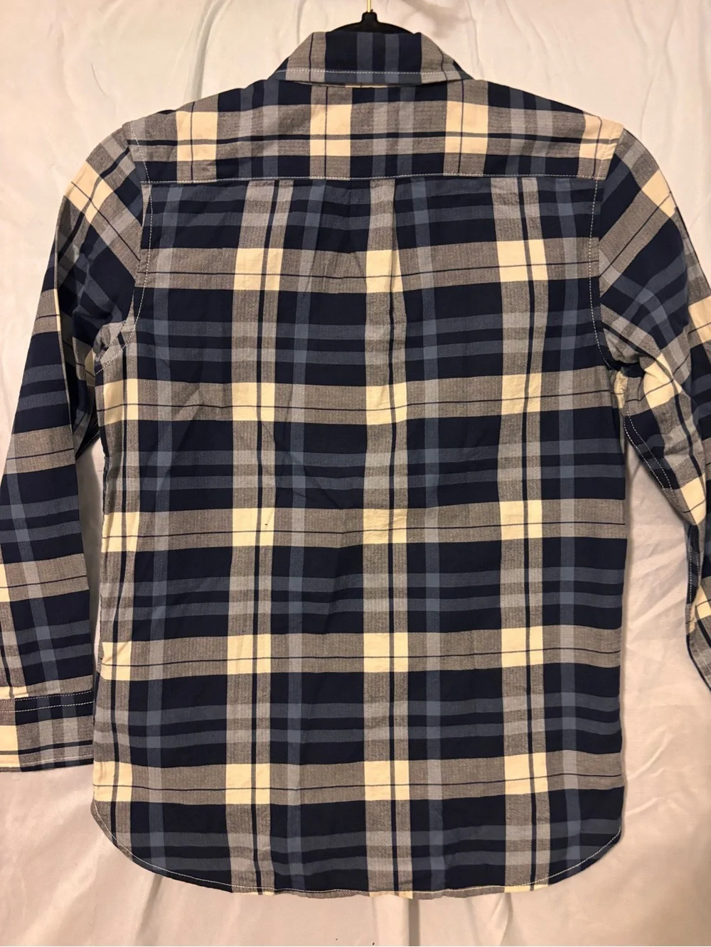 GAP Boys Navy Blue and Cream Plaid Button-Down Shirt